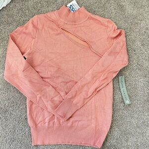 Absolutely Famous Pink Cutout Mock Neck Sweater Long Sleeve Small NWT